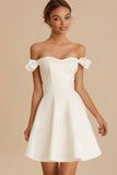 White Satin Ruffled Short Graduation Dress