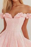 Off the Shoulder Pink Short Graduation Dress with Ruffles