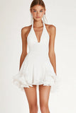 White Bodycon Chiffon Short Graduation Dress with Ruffles
