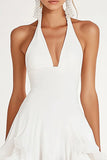 White Bodycon Chiffon Short Graduation Dress with Ruffles