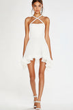 White Ruffled A Line Short Graduation Dress