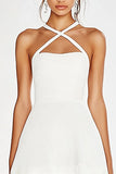 White Ruffled A Line Short Graduation Dress