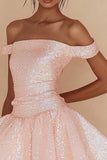 Sparkly Off the Shoulder Pink Short Graduation Dress