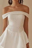 Off the Shoulder White Satin Graduation Dress with Beading