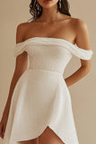 Sparkly White Sequins Off the Shoulder Graduation Dress
