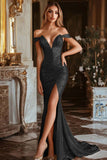 Sparkly Golden Mermaid Off The Shoulder Prom Dress With Slit
