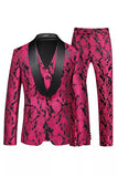Jacquard Black 3 Pieces Shawl Lapel Men's Suits