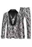 Jacquard Black 3 Pieces Shawl Lapel Men's Suits