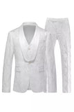 Jacquard Black 3 Pieces Shawl Lapel Men's Suits