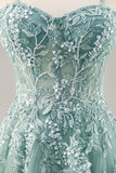 Grey Purple Beaded Corset Applique Long Prom Dress with Slit