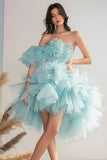 Light Green Tulle One Shoulder Cocktail Dress with Beading