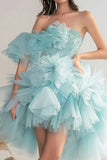 Light Green Tulle One Shoulder Cocktail Dress with Beading