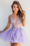 Lilac Tulle A Line Sequin Applique Cocktail Dress