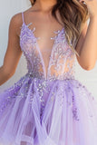 Lilac Tulle A Line Sequin Applique Cocktail Dress
