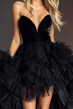 High Low Tulle Black Strapless Short Party Dress