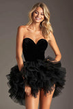 Black Tulle A Line Strapless Short Party Dress