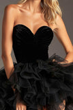 Black Tulle A Line Strapless Short Party Dress