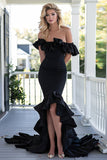 Mermaid Off The Shoulder Ruffled Black Tie Dress