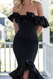 Mermaid Off The Shoulder Ruffled Black Tie Dress