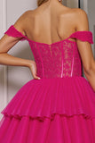 Fuchsia Off The Shoulder Corset A Line Short Prom Dress