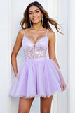 Lilac Corset Sequin A Line Short Prom Dress