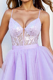 Lilac Corset Sequin A Line Short Prom Dress