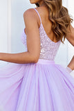 Lilac Corset Sequin A Line Short Prom Dress