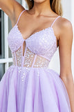 Lilac Corset Sequin A Line Homecoming Dress