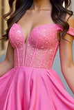 Fuchsia Cold Shoulder Corset Sequin Cocktail Dress