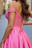 Fuchsia Cold Shoulder Corset Sequin Cocktail Dress