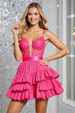 Corset Tiered Fuchsia A Line Cocktail Dress