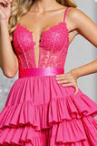 Corset Tiered Fuchsia A Line Cocktail Dress