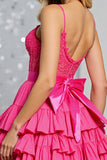 Corset Tiered Fuchsia A Line Cocktail Dress