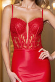 Red Lace Corset Bodycon Cocktail Dress