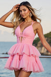 Pink Corset Tulle A Line Short Prom Dress