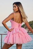 Pink Corset Tulle A Line Short Prom Dress