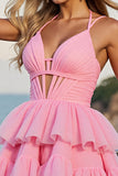 Pink Corset Tulle A Line Short Prom Dress
