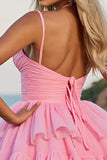 Pink Corset Tulle A Line Short Prom Dress