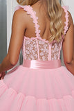 Light Pink Tulle Corset Appliqued A Line Short Prom Dress