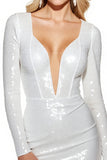 Sparkly White V Neck Bodycon Short Prom Dress