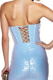 Light Blue Sequins Corset Sparkly Bodycon Strapless Short Prom Dress with Fringes