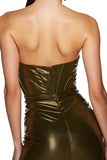 Dark Golden Satin Bodycon Strapless Cocktail Dress