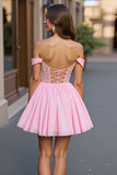 Pink Tulle A Line Corset Beaded Short Prom Dress