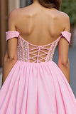 Pink Tulle A Line Corset Beaded Short Prom Dress