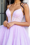 Lilac Tulle Corset A Line Spaghetti Straps Short Prom Dress with Appliques