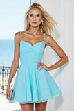 Blue A Line Ruched Short Prom Dress With Bow