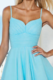 Blue A Line Ruched Short Prom Dress With Bow