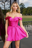 Off The Shoulder Fuchsia A Line Short Prom Dress