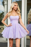 Lilac A Line Strapless Mini Prom Dress