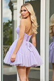 Lilac A Line Strapless Mini Prom Dress